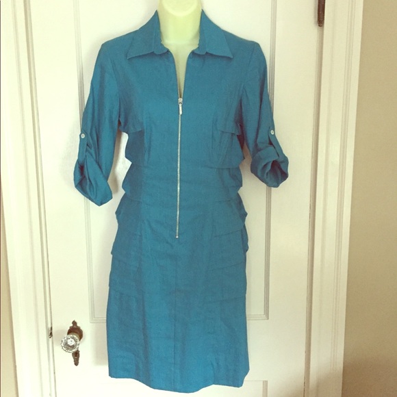 Teal Nicole Miller Front Zip Dress - Picture 1 of 4